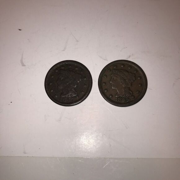 1847&1849 Braided hair Large Cent Copper US Coins Circulated US Currency/Money - Picture 4 of 9